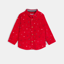 قميص مخملي أحمر مضلع لطفل رضيع